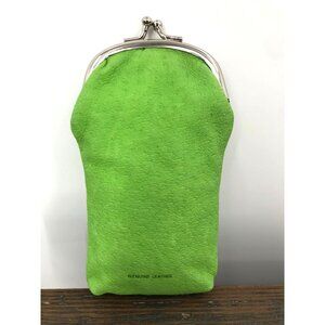 Lime Green Soft Genuine Leather Cigarette Case Pocket Clasp Closure